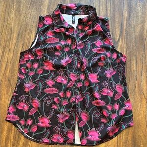 Sleeveless Women's Button Up Shirt with Venus Fly Traps